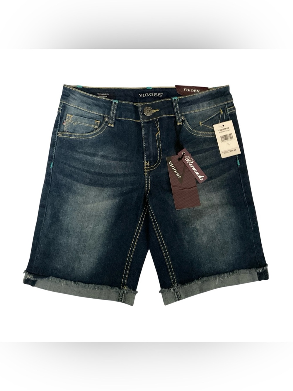 Vigoss Indigo Washed Denim Roll-Hem Shorts